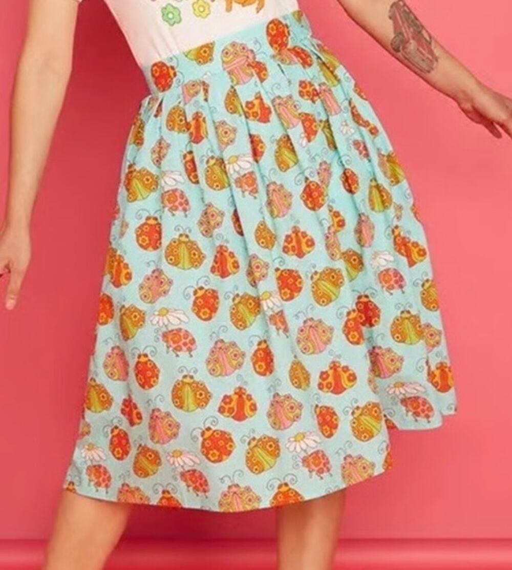 Modcloth x Marisol Muro Retro Inspired Playful Ways Ladybug Swing Skirt 6 NWT